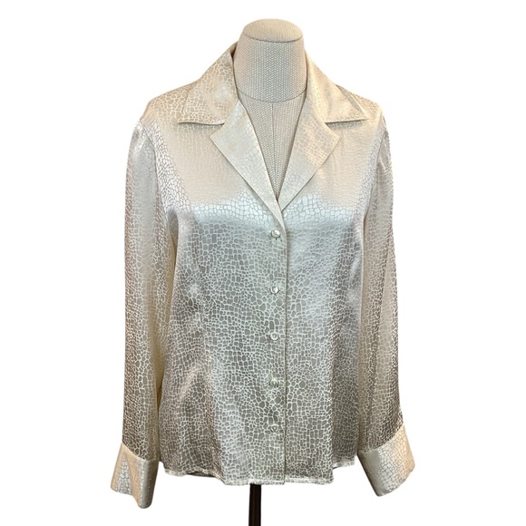 NWT Talbots Silk Blouse Button Up Cream Snake Skin Print - Picture 12 of 12